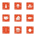 Marinate bbq icons set, grunge style