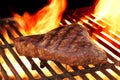 Marinated Beef Steak On The Flaming Hot BBQ Grill. Royalty Free Stock Photo