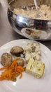 marinated champignon mushrooms, tasty food casserole, vegetables