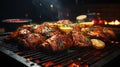 Marinated Chicken on a Grill in Restaraunt Style on Blurry Background