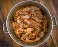 Marinated chicken wings in the pan