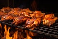 marinated chicken wings roasting on an open flame