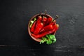 Marinated chili pepper in a bowl. Top view. Royalty Free Stock Photo