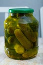 Marinated cucumbers in glass jar