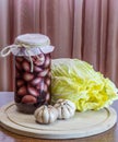 Marinated garlic in a can and Chinese cabbage