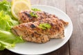 Marinated grilled chicken breasts cooked BBQ and served with fresh herbs and lemon Royalty Free Stock Photo