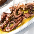 Marinated grilled octopus taverna greek islands Royalty Free Stock Photo