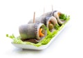 Marinated herring rolls with vegetables Royalty Free Stock Photo