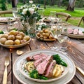 Marinated London Broil with Potatoes and Broccoli Royalty Free Stock Photo