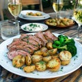 Marinated London Broil with Potatoes and Broccoli Royalty Free Stock Photo