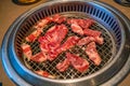 Marinated meat slice grilled as Japanese style barbecue yakiniku