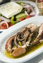 Marinated octopus greek salad wine Greek Islands Royalty Free Stock Photo