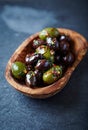 Marinated Olives with Herbs, Chili Pepper and Garlic Royalty Free Stock Photo