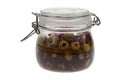 Marinated olives in a jar isolated Royalty Free Stock Photo