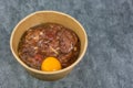 Marinated pork and raw egg for making hot pot Royalty Free Stock Photo