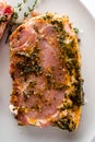 Marinated pork steak ready for cooking, Meat for BBQ Royalty Free Stock Photo