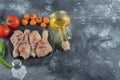 Marinated raw chicken drumsticks ready to roast. Top view Royalty Free Stock Photo