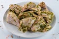 marinated raw grilled chicken in pesto sauce