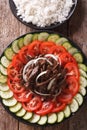 Marinated roast beef Lok Lak with vegetables and a side dish of Royalty Free Stock Photo