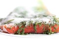 Marinated salmon with dill and black pepper. Royalty Free Stock Photo