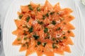 Marinated Salmon shashimi on ice