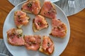 Marinated Salmon Toasts on With Plate With Capers Royalty Free Stock Photo