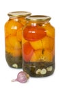 Marinated tomatoes in glass jar Royalty Free Stock Photo