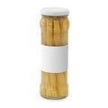 Marinated white asparagus jar with blank label Isolated on a white background Royalty Free Stock Photo