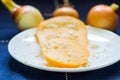 Marinated zucchini. Yellow and juicy zucchini. White cheese Royalty Free Stock Photo