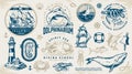 Marine adventure logotypes set colorful