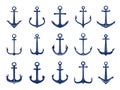 Marine anchor icons. Designs of navy symbols anchors ship or boat. Vector marine retro logotypes template