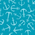 Marine anchor pattern. Navy sailor blue ocean and sea symbols vector seamless nautical background Royalty Free Stock Photo