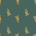 Marine animal seamless pattern with orange bright frog shapes. Pale turquoise background. Happy print