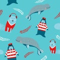 Marine animals and creatures wearing clothes print