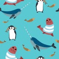 Marine animals, penguin and sea lion patterns Royalty Free Stock Photo