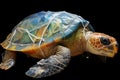 Marine animals turtle entangled in plastic debris. Underwater pollution to world Ocean Day