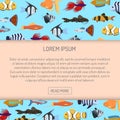 Marine aqua fish banner vector pattern with cute decorative fishes illustration. Funny multicolor background, marine