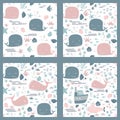 Marine baby seamless pattern with cute marine life