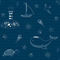 Marine baby seamless pattern with cute marine life