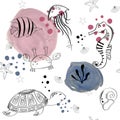 Marine baby seamless pattern with cute marine life