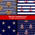 Marine background. Set of seamless patterns, four textures Royalty Free Stock Photo