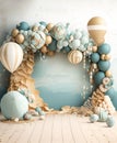 Marine balloon garland photography backdrop stand on the bottom