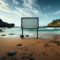 Marine billboard canvas Empty frame set on beach with ocean panorama