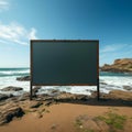 Marine billboard canvas Empty frame set on beach with ocean panorama