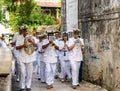 Marine brass band goes through the streets of Budva on holiday of St. Trinity Royalty Free Stock Photo