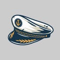 Marine captain cap, sailor nautical logo element