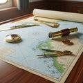 A marine chart displaying coastlines accompanied by navigation Royalty Free Stock Photo