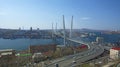 Marine City high bridge across the Bay, sunny weather and beautiful Vladivostok Royalty Free Stock Photo