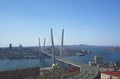 Marine City high bridge across the Bay, sunny weather and beautiful Vladivostok