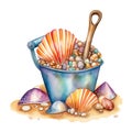 Marine colourfull sea shells watercolor illustration, marine animals clipart